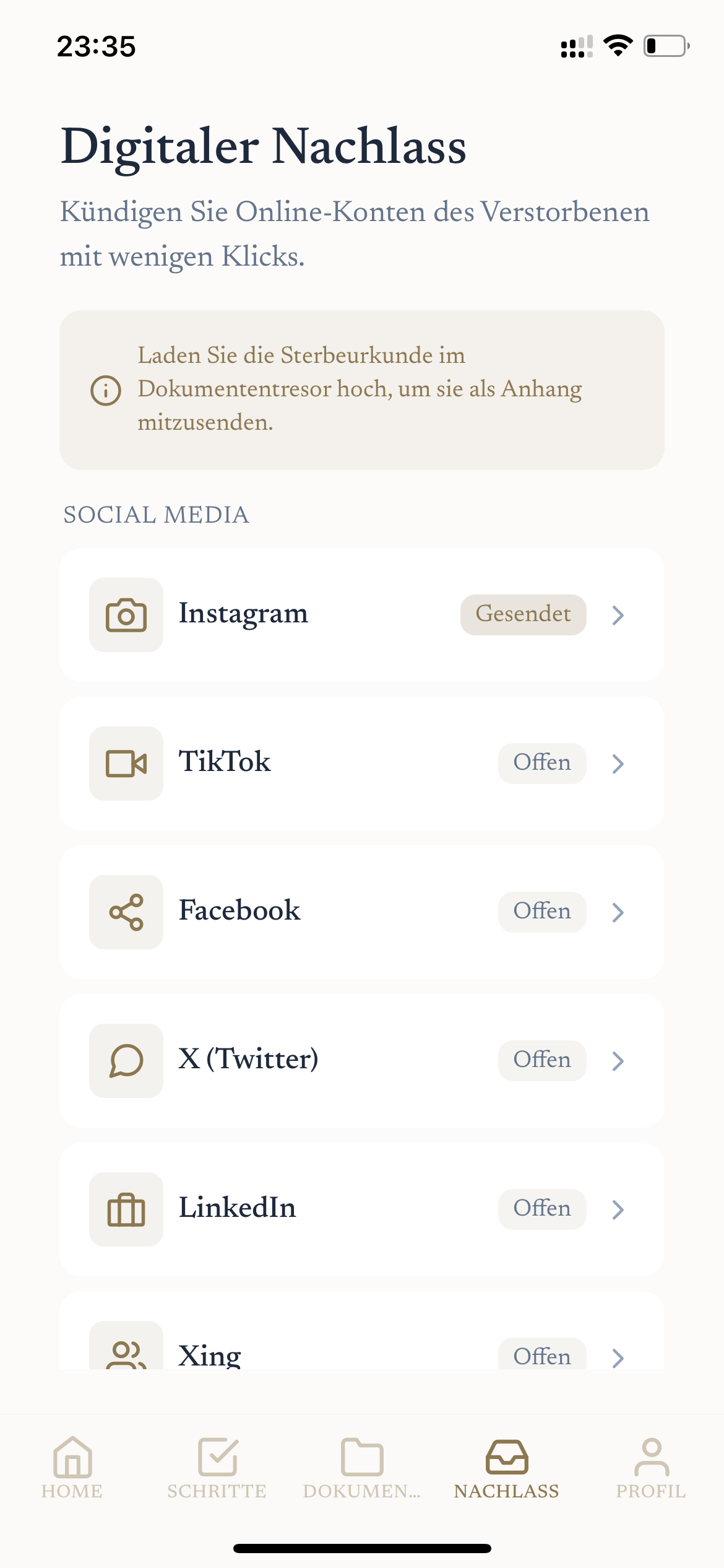 LEGASY Digitaler Nachlass — Online-Konten kündigen mit einem Klick